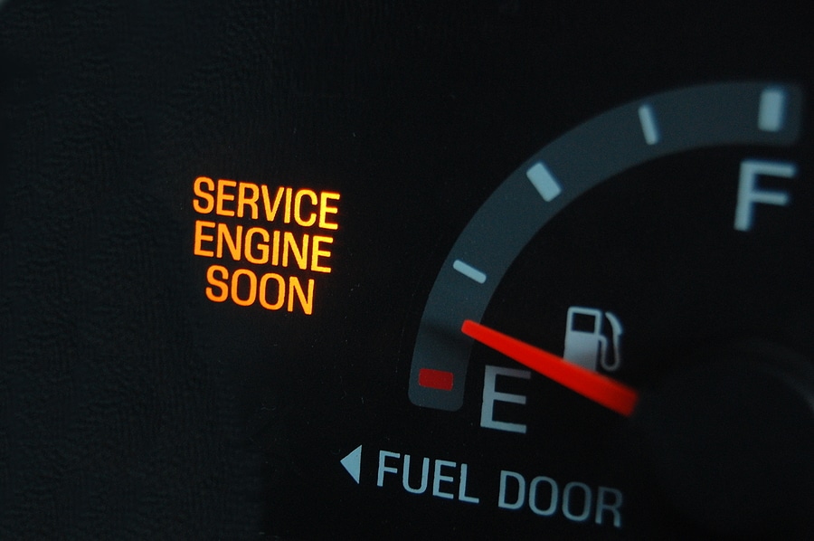 Check engine light lit up on the dash of a vehicle