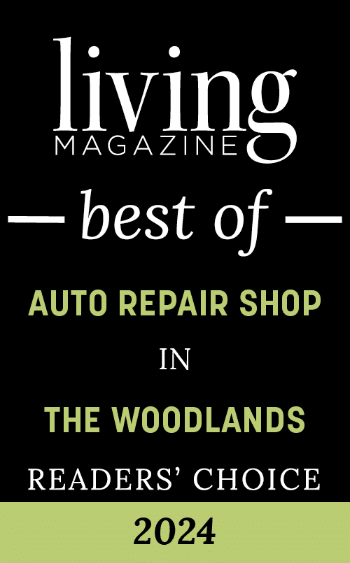 Award graphic for "Best of Auto Repair Shop in The Woodlands, 2024 Readers' Choice" by Living Magazine.